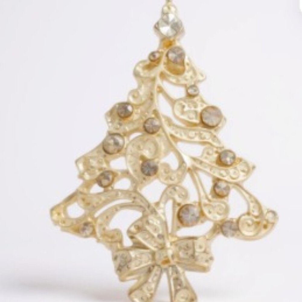 Christopher Radko Silver Tone Christmas Tree Brooch – Crystal Rhinestone Holiday